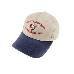 Beeville TX Livestock Commission Tan Navy Cap Men OSFM Cotton Embroidered
